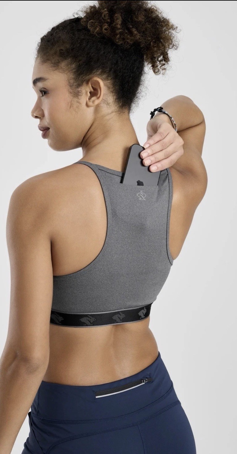 rabbit Women's Strappy Phone Pocket Bra Grey Charcoal Size Large M