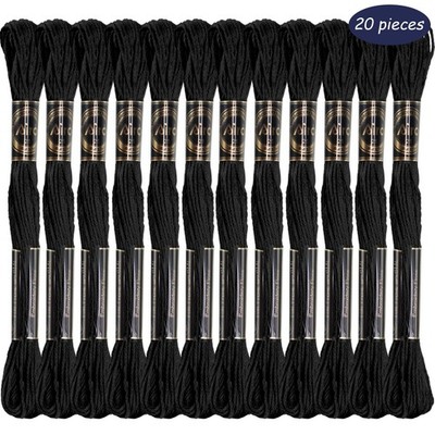 Schwarzes Stickgarn Set 20 Stück, 8 Meter lange Polyester Fäden für Kreuzstich