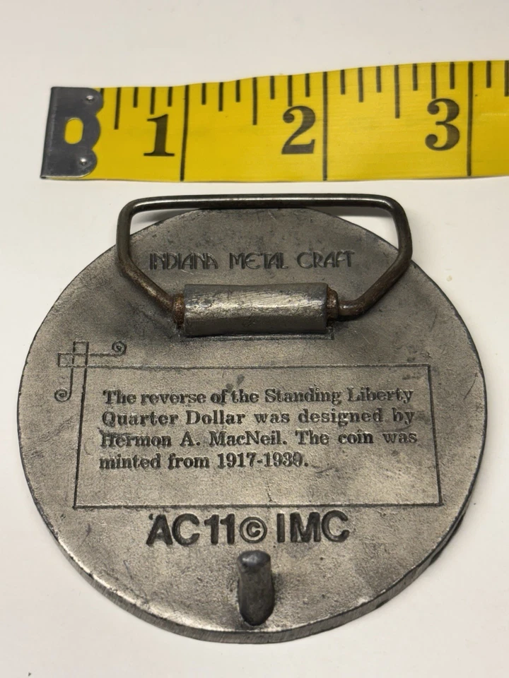 Hebilla de cinturón patriótico Libertad de pie Cuarto de dólar Indiana Metal Artesanía AC11 Foto 3 de 3