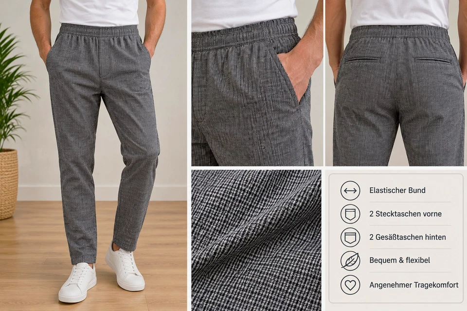 Piazza Italia Herren Freizeithose Grau Hahnentritt Regular Fit Gr.48 - Bild 1 von 3
