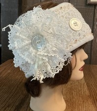 Boho Hippy Crocheted Lace Large Wearable Art Ear Warmer Fleece Lined Headband