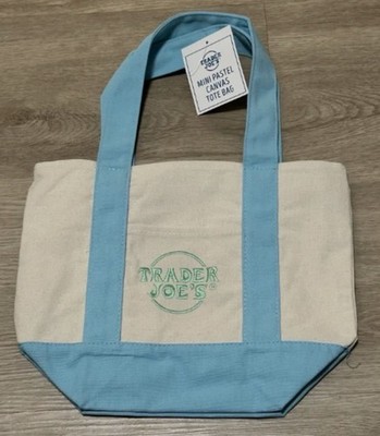 Trader Joe's NEW   RARE Embroidered PASTEL MINI CANVAS REUSABLE TOTE BAG  