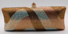 New Crystal Rhinestone Rectangle Box Party Evening Wedding Clutch Purse / Gold