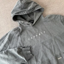 YoungLA Hoodie Mens L Gray Monarch Sweatshirt Pullover Distressed Heavyweight