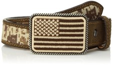 ARIAT Youth Boys Sport Patriot USA Flag Belt, Medium 30" Waist, Med Brown