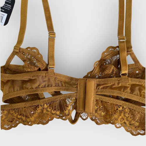Thistle & Spire Kane V-wire Lace Bra Size 32A Liquid Gold Cut-Out Sheer Lingerie - Picture 6 of 9