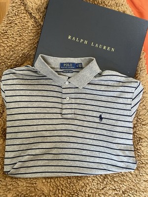 Polo Ralph Lauren Pima Soft Touch Striped Gray Cotton Polo Shirt L Short Sleeve