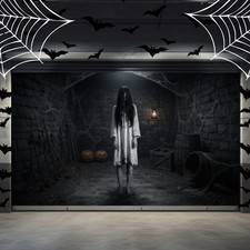 6 x 13 ft Halloween Garage Door Cover Decoration Ghost Girl Scary,Long Hair Gara
