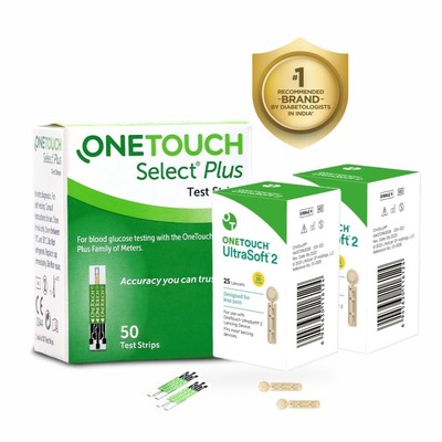 OneTouch Select Plus Test Strips Pack of 50 Strips + 50 Lancets Sugar Strips