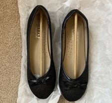 musshoe Girls Black Glitter Bow Comfort Ballet Flats Size 4
