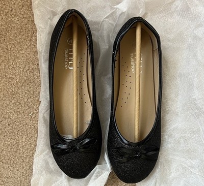 musshoe Girls Black Glitter Bow Comfort Ballet Flats Size 4