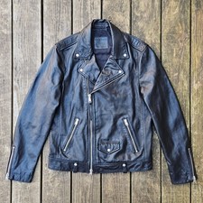 AllSaints Milo Double Rider Motorcycle Biker Jacket Black Size Large 649