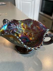 Vintage Carnival Glass Cherry & Cable Handled Pedestal  Bowl