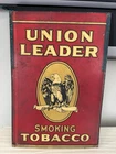 RARE Original Vintage Union Leader Smoking Tobacco Tin Sign 10 1/2” x 15 1/2