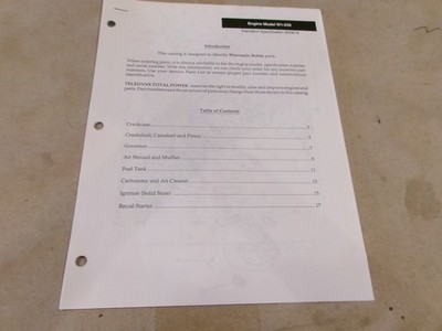 WISCONSIN ROBIN ENGINE MODEL W1-230 STANDARD SPECIFICATION 800818 PARTS MANUAL
