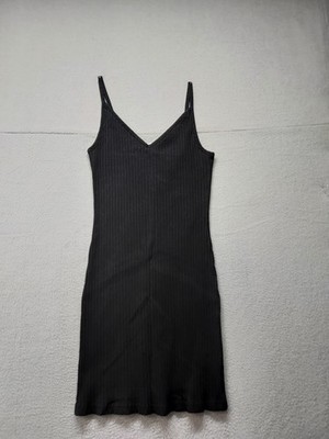 Divided By H&M Women Mini Dress Black Ribbed V Neck Straps Stretch Party Wear