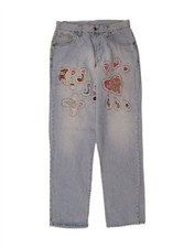 CHEWAN Damen Graphic Straight Jeans W30 L33 blau AX07