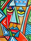 Striking Abstract Cubism Portrait - 14x11" Acrylic Painting On Mixed Media Paper — photo 2