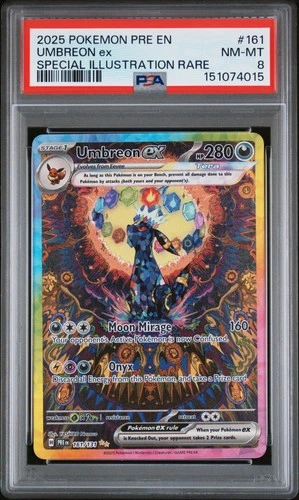 2025 POKEMON PRISMATIC EVOLUTIONS SPECIAL ILLUSTRATION RARE UMBREON EX PSA 8