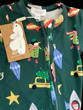 Angel Dear NWT Green/Multicolored Christmas Theme Dual Zip Bamboo Footie-0-3Mos