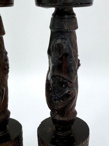 Candelabros africanos delgados tallados a mano de madera maciza oscura de 7 3/4" - Imagen 3 de 12
