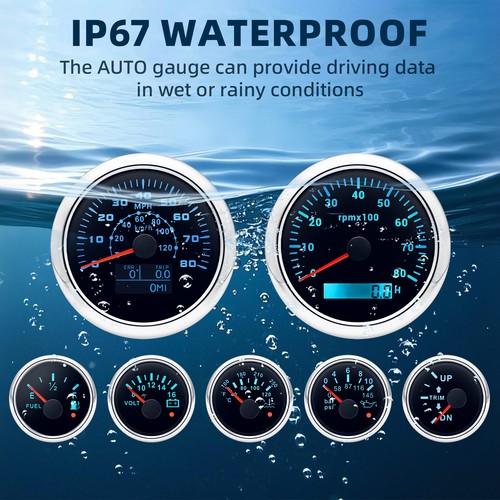 7 Gauge Set with Senders 85mm GPS Speedometer 0-80MPH/120Km/H Gauge for Boat Car - Picture 2 of 6