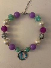 Disney Frozen Necklace Elsa Pendant Large Colorful Acrylic Beads Adjustable