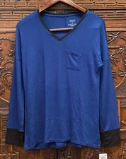 New Alfani Women Colofblock Contrast Cuff Pajama Top, Navy Blue, X-Small