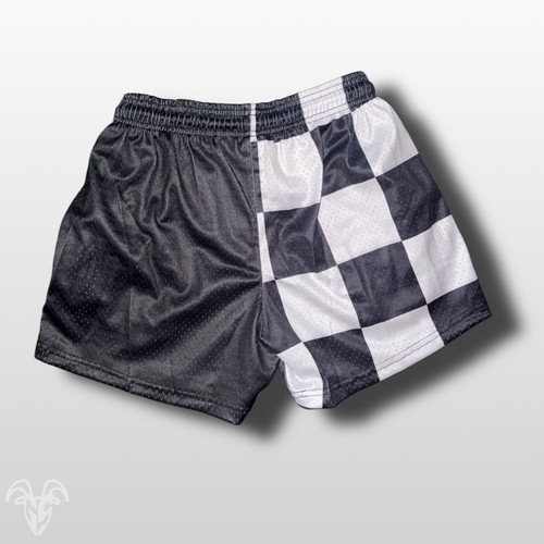 Half Checkered Pattern & Half Black - 5 in Inseam Mesh Shorts - Zipper Pockets - Picture 2 of 5