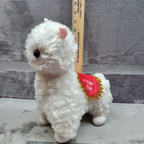 No Prob Llama Plush Light Autumn Alpaca 11 inches tall White with Red Blanket