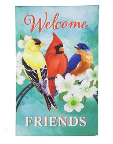 Evergreen Welcome Friends Birds Garden Flag, Hanging Double Sided 18”x12.5" NEW