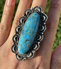 Native American 925 Sterling Silver Turquoise Ring. Size 8. Signed Gift