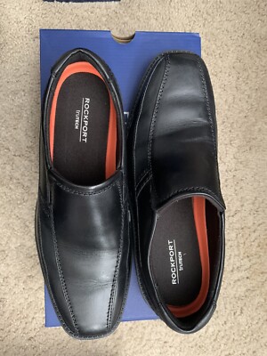 EUC ROCKPORT Men's SL2 BIKE A13019 Black LEATHER LOAFERS - Main Image