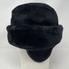 Vintage Black Cossack Russian Style Fur Cap Size Large Union Made Hat