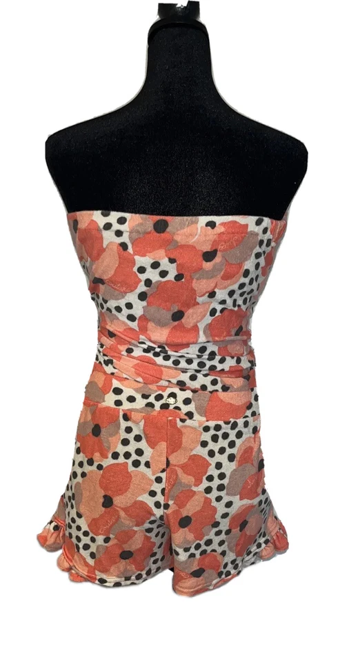 Sexy Mameluco Juicy Couture S Rosa Punto Floral Vintage Terry Lujo Playa Encubrimiento Foto 4 de 4