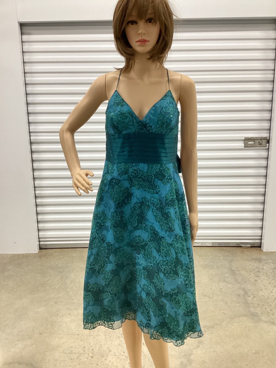 laundry by shelli segal formal dresses Teal Dress Silk Blend Size 8 Retail $350.00!! neckline_halter