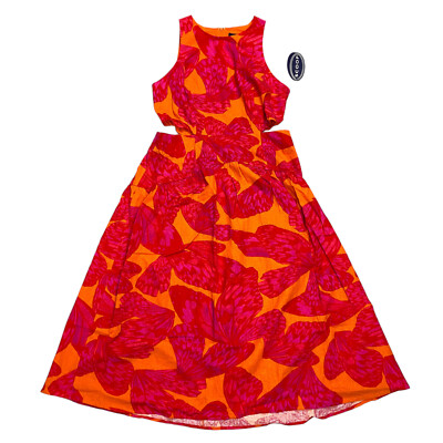 Scoop Womens Size L 12-14 Cut Out Linen Dress Orange Red Butterfly Wing |  eBay