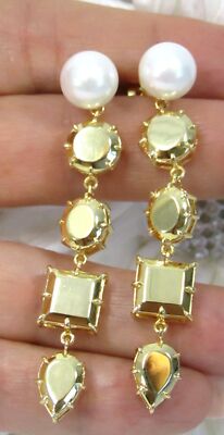 Fallon Rock Club Pearl Gold Plated Crystal Drop Dangle Pierced Earrings $215 RET