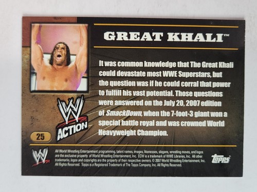 2007 Topps WWE Action #25 GREAT KHALI - Picture 2 of 2