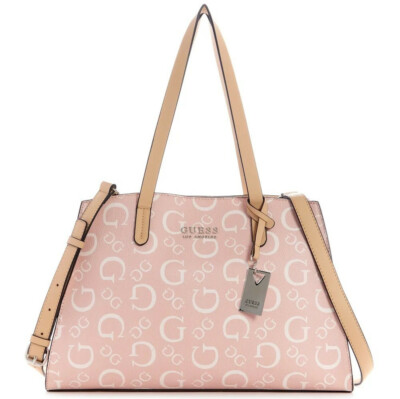 NEW Guess Women's Elisa Logo Print Satchel Crossbody Bag Handbag Pink  Rose
