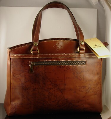 Patricia Nash Italian Riot Rust Leather Signature Map Poppy Satchel Bag NWT