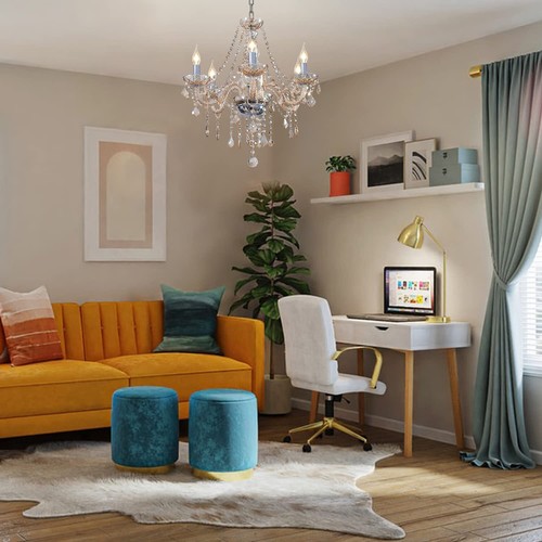 CRYSTOP Crystal Chandeliers for Dining Room 6-Lights Classic Cognac Pendant L... - Picture 2 of 6