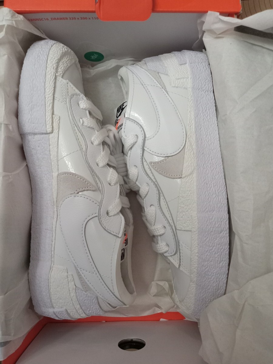 NIKE BLAZER LOW/SACAI MENS SIZE: 8 WHITE/SAIL WHITE #DM6443