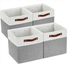 Stylish 13x13 Storage Cube Bins - Durable Grey & White Baskets for Organizing