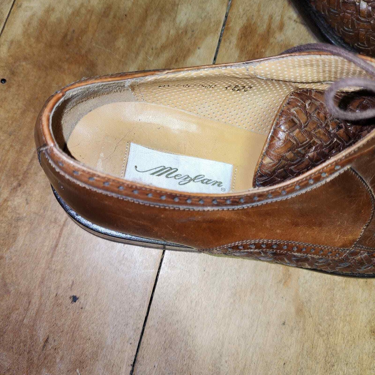 MEZLAN sz 10 Mens Brown Leather Del Mar Woven Cap Toe 