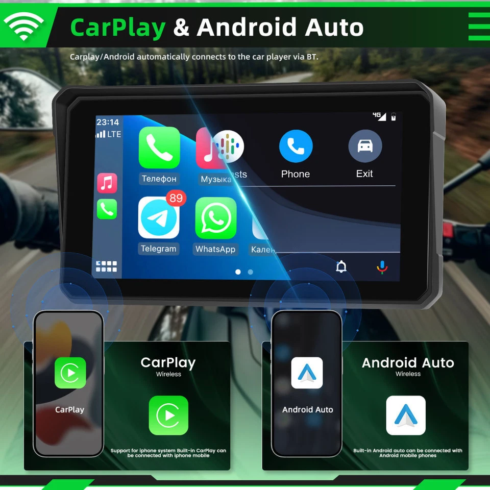 6 inch Portable Wireless Carplay Waterproof BT IPS Touch Screen For Motorcycle - Image 3 of 4