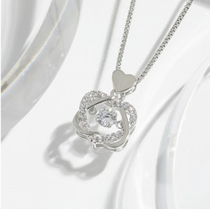 Authentic Women Gold Plated Moving CZ Heart Pendant Necklace TH5