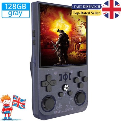 R36MAX Mini Retro Spielekonsole 4,0 Zoll IPS Bildschirm Geschenk für Kinder (Grau - 128GB)