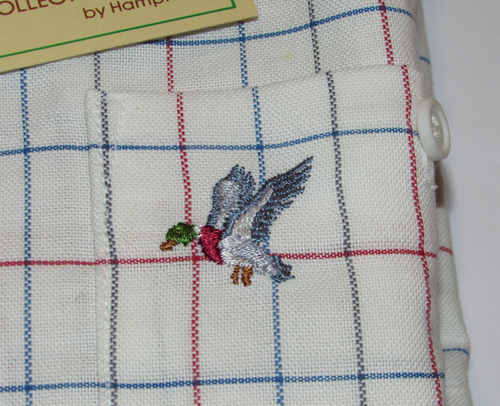 VTG MEN'S UNUSED 1980s CHECKED COTTON SHORT SLEEVE SHIRT! EMBROIDERED DUCK/USA L - Picture 3 of 6