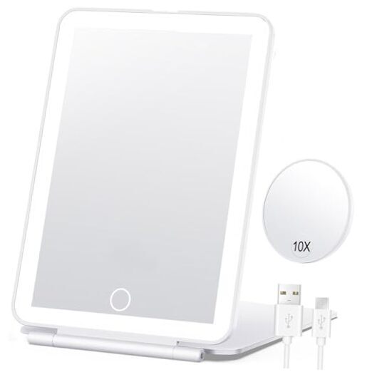 10X Magnified LED Makeup Mirror with Adjustable Folding Lights  -image